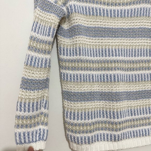 Ann Taylor LOFT Crew Neck Sweater Striped small knit coastal pastel sparkly - Picture 2 of 5